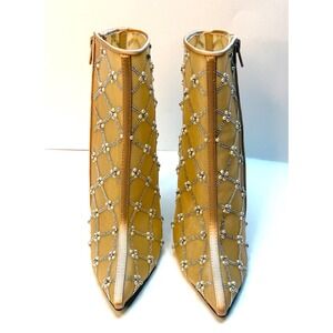 Betsey Johnson Women's Lark Mesh Embellished Stiletto Booties Nude Size 7 NWT